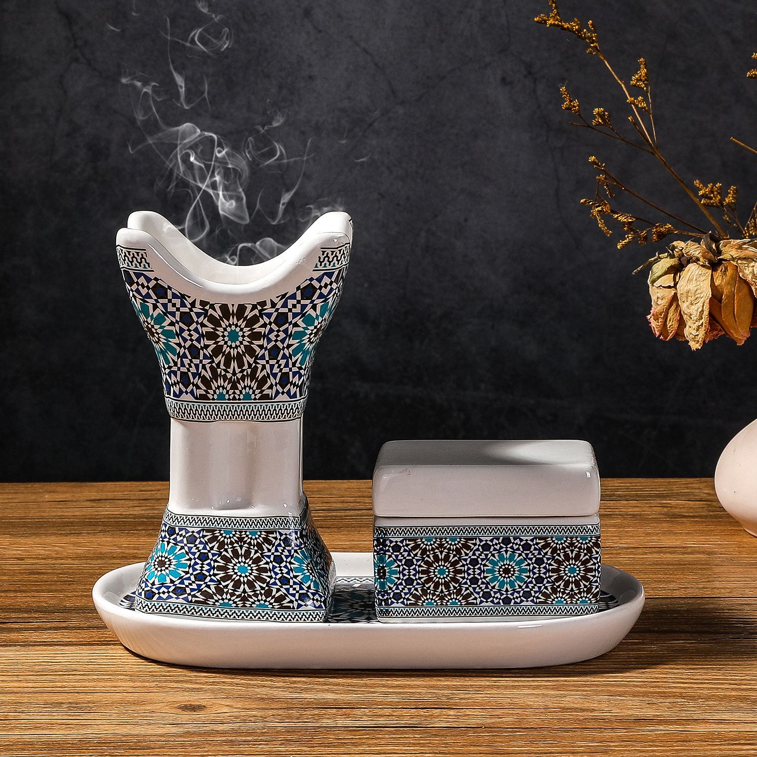 Incense Holder - Conjunto de Incensário Cerâmico Árabe Impresso
